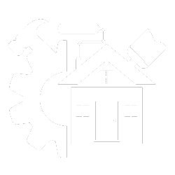 PH Design logo: white house with door and windows, paint roller and brush above roof, gear on left—home renovation services icon.